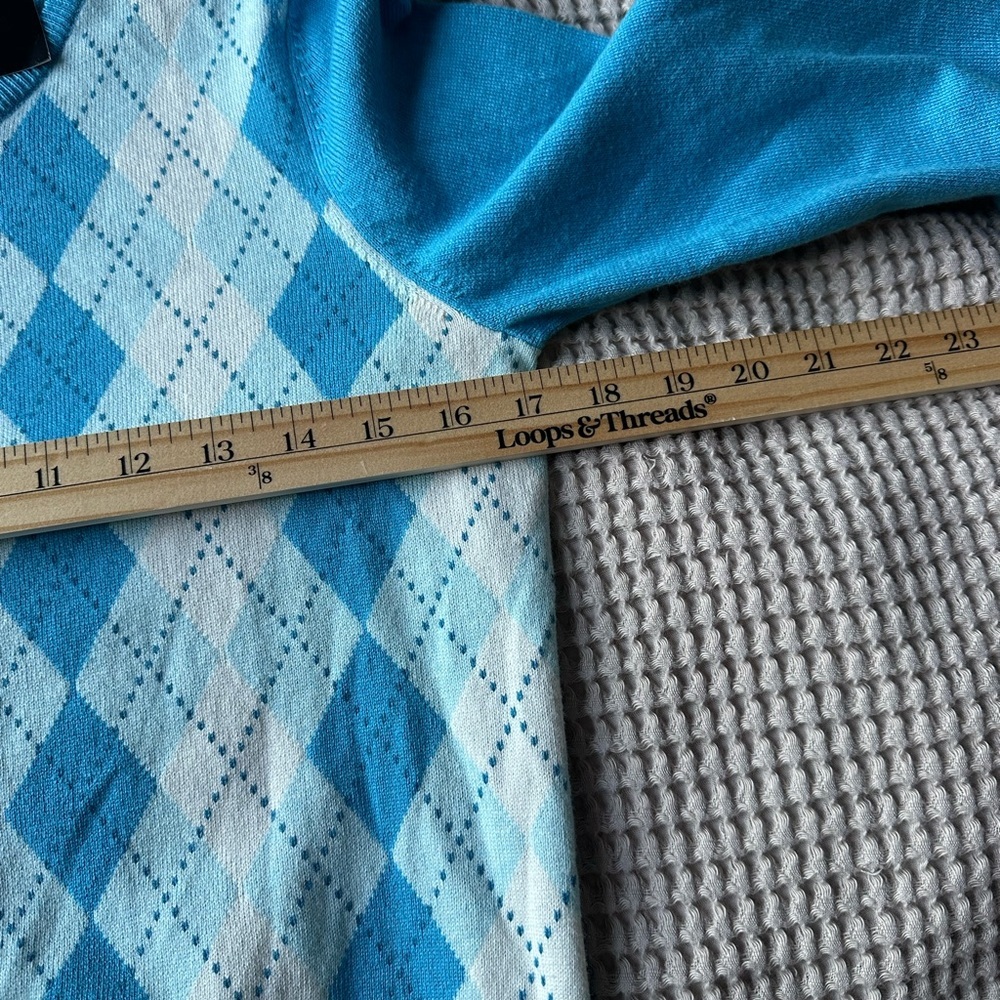 Talbots Blue Argyle Womens Small Silk Blend Sweater Preppy Academia Old Money - Picture 6 of 7